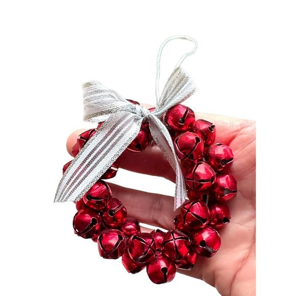 Vintage 90's Jingle Bells Ornament Red Christmas Hand Painted Metal New … - Picture 5 of 12